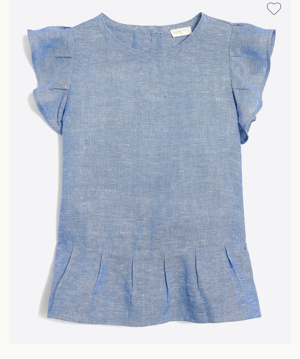 J.Crew (crewcuts) | Linen/Cotton Chambray Flutter Sleeve Peplum Top | Size 12